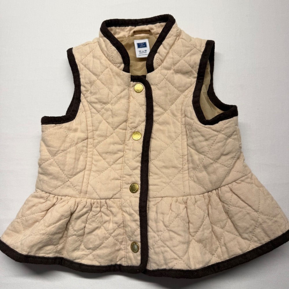 Janie and Jack Quilted Vest 12-18M Beige Peplum Preppy Equestrian Classic Coat